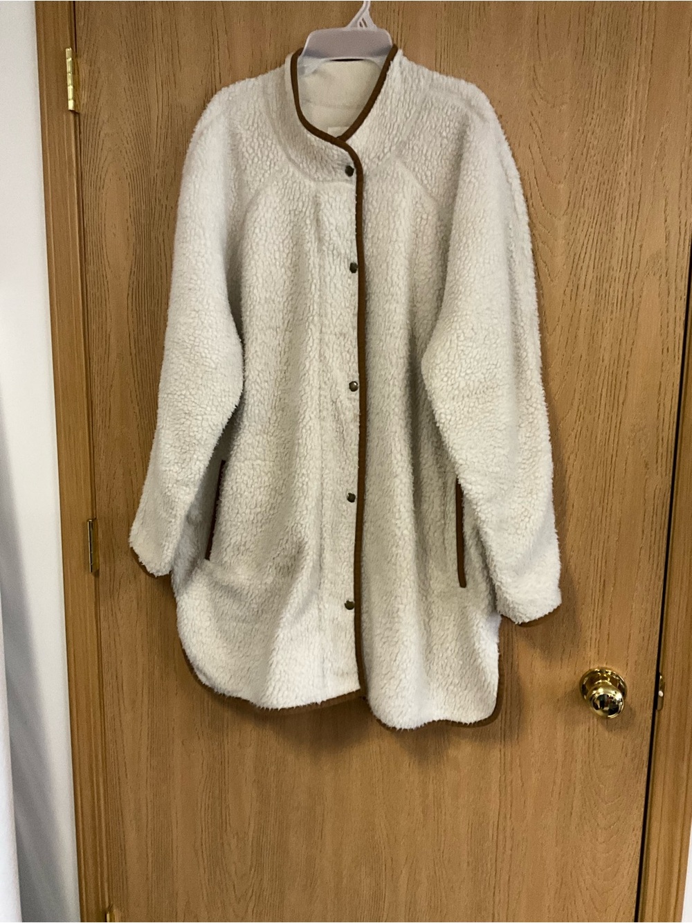 Old Navy Cream Sherpa Utility Jacket with Brown Trim